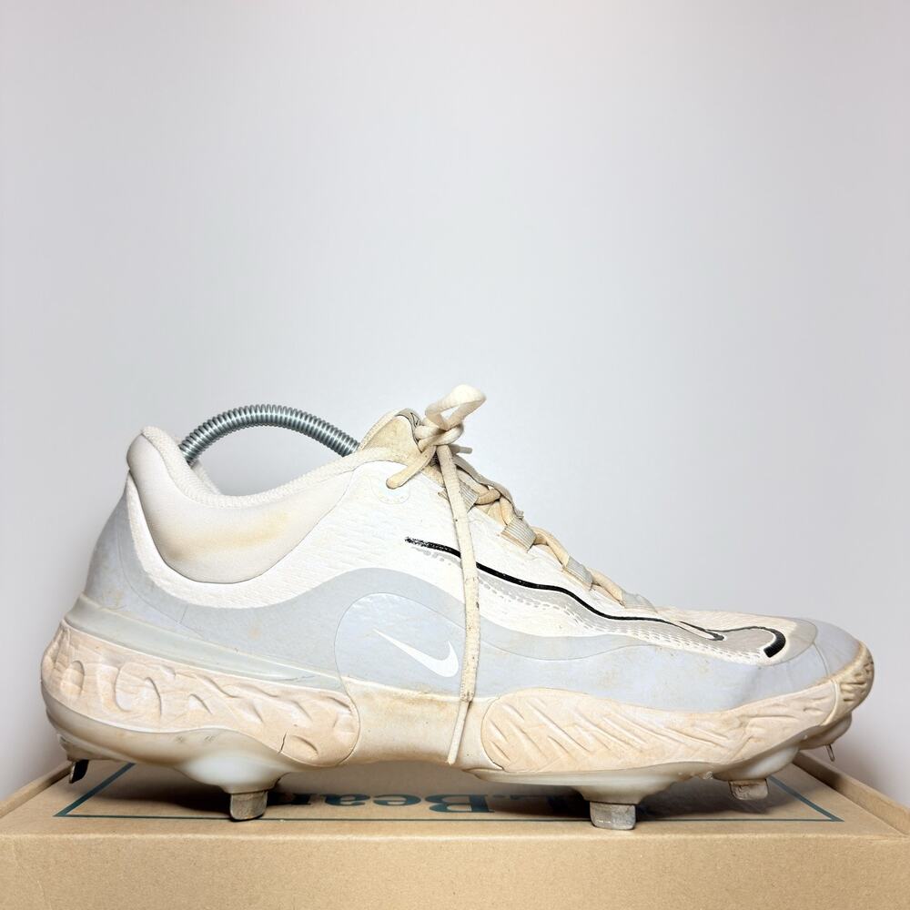 Nike Alpha Huarache Pro Mens 12 Baseball Cleats Molded White Grey Used Spikes